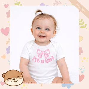 Kislányos masni mintás hímzett baba body � személyre szabható, puha pamut body lányoknak, egyedi ajándék - baba - mama - babaruházat - baba body - Meska.hu