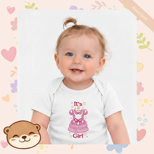 Kislányos ruhácska mintás hímzett baba body � személyre szabható, puha pamut body lányoknak, egyedi ajándék - Meska.hu