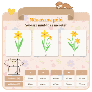 Nárcisz mintás női póló, tavaszi virágos minta - ruha & divat - női ruha - póló, felső - Meska.hu