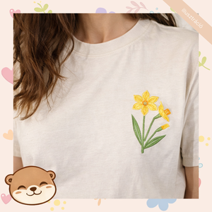 Nárcisz mintás női póló, tavaszi virágos minta - ruha & divat - női ruha - póló, felső - Meska.hu