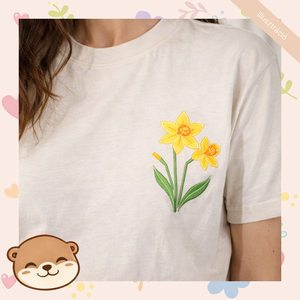 Nárcisz mintás női póló, tavaszi virágos minta - ruha & divat - női ruha - póló, felső - Meska.hu