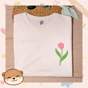 Tulipán mintás női póló, tavaszi virágos minta, Ruha & Divat, Női ruha, Póló, felső, Hímzés, MESKA