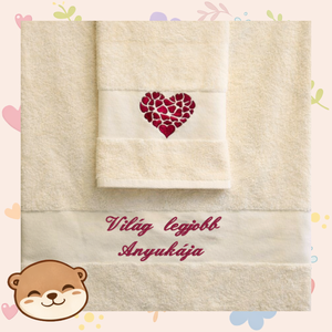 Anyák napi hímzett törölköző szett � választható felirattal, ivory prémium törölközők, minőségi ajándék Anyák napjára - Meska.hu