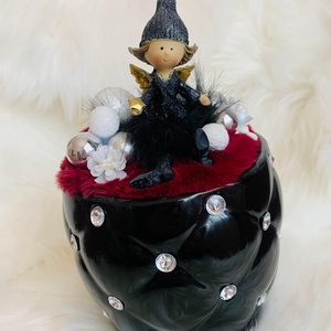Wesnesday stílusú fekete tündér karácsonyi, téli dekoráció, asztali dísz kristályokkal - Meska.hu