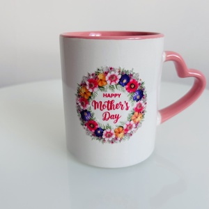 Happy Mothers day  Anyáknapi bögre szív füllel, virágos - otthon & életmód - konyhafelszerelés, tálalás - tálalás - bögre & csésze - Meska.hu