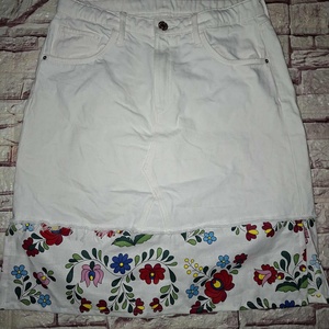 Kalocsai mintás farmer szoknya S - es, Ruha & Divat, Női ruha, Szoknya, Varrás, MESKA