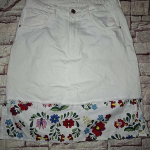 Kalocsai mintás farmer szoknya S - es - ruha & divat - női ruha - szoknya - Meska.hu