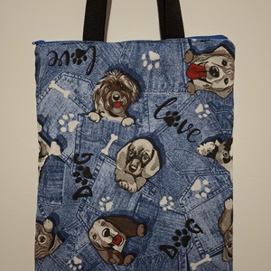 Cipzáros, bélelt, kutyás bevásárló táska - táska & tok - bevásárlás & shopper táska - shopper, textiltáska, szatyor - Meska.hu