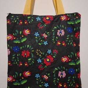 Cipzáros, bélelt, kalocsai mintás bevásárló táska - táska & tok - bevásárlás & shopper táska - shopper, textiltáska, szatyor - Meska.hu