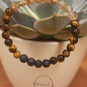 Tigrisszem-citrin-lávakő aroma ásványkarkötő - ékszer - karkötő - ásványkarkötő - Meska.hu