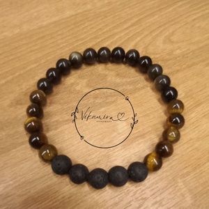 Tigrisszem-obszidián-lávakő aroma ásványkarkötő - ékszer - karkötő - ásványkarkötő - Meska.hu
