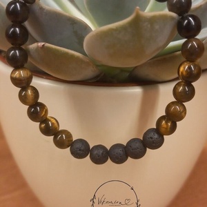 Tigrisszem-obszidián-lávakő aroma ásványkarkötő, Ékszer, Karkötő, Ásványkarkötő, Ékszerkészítés, MESKA