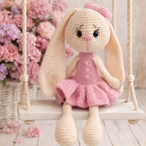 Rózsaszín fehér nyuszi, Lilána névvel - Meska.hu