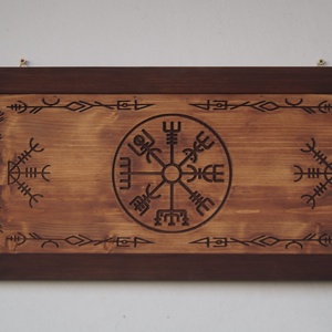 Vegvísir falikép keretezve  északi iránytű motívum fenyőfából (59x29 cm) - Meska.hu
