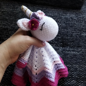 Horgolt unikornis szundikendő  - otthon & életmód - babaszoba, gyerekszoba - gyerek díszpárna - Meska.hu