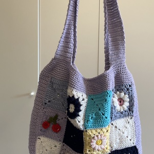 granny-square stílusú horgolt  szatyor  - táska & tok - bevásárlás & shopper táska - shopper, textiltáska, szatyor - Meska.hu