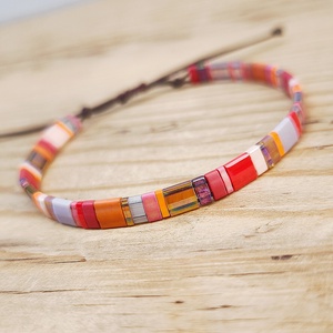 Selymes üveggyöngy karkötő - piros - Meska.hu