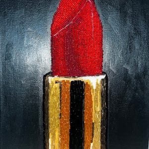 Piros Rúzs Gyöngyözött Festmény ( Red Lipstick  ) 40x 30 cm, Otthon & Életmód, Dekoráció, Kép & Falikép, Vászonkép, Gyöngyfűzés, gyöngyhímzés, Varrás, MESKA