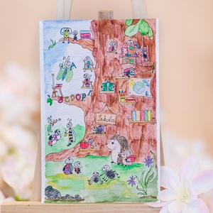 Iskolakezdés,Gyerekszoba dekoráció, Babaszoba dekoráció, Baba ajándék, Állatos dekoráció, Állatos kép, Állatos ajándék - művészet - grafika & illusztráció - egyéb rajzok - Meska.hu