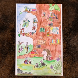 Iskolakezdés,Gyerekszoba dekoráció, Babaszoba dekoráció, Baba ajándék, Állatos dekoráció, Állatos kép, Állatos ajándék - művészet - grafika & illusztráció - egyéb rajzok - Meska.hu