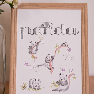 Panda Illusztráció Keretben, Panda Faldekoráció, Gyerekszoba Dekoráció, Panda Akvarell, Panda Kedvelők, Falikép - művészet - grafika & illusztráció - ceruzarajz - Meska.hu