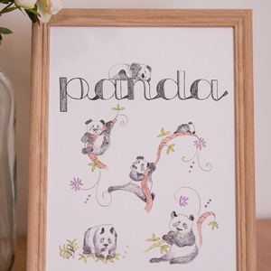 Panda Illusztráció Keretben, Panda Faldekoráció, Gyerekszoba Dekoráció, Panda Akvarell, Panda Kedvelők, Falikép, Művészet, Grafika & Illusztráció, Ceruzarajz, Fotó, grafika, rajz, illusztráció, Festészet, MESKA