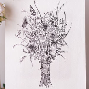 Vadvirágok Tűfilc Rajz, Virágcsokor, Bokréta, Mezei Virágok, Virág Illusztráció, Grafika - művészet - grafika & illusztráció - ceruzarajz - Meska.hu