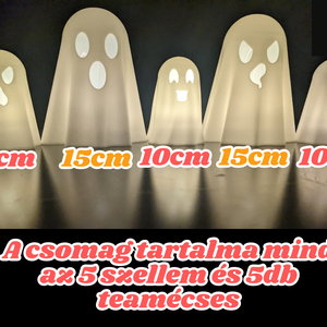 Világító szellemek  5 darabos szett, teamécsessel - otthon & életmód - dekoráció - halloween - halloweeni dekoráció - Meska.hu