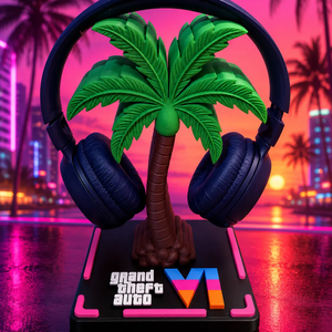 GTA Vice City stílusú fejhallgató állvány � pálmafás gamer dekoráció - otthon & életmód - tárolás & rendszerezés - kontroller tartók - Meska.hu