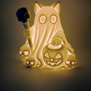 Kicsi Világító Cicás Szellem Polcdísz - otthon & életmód - dekoráció - halloween - halloweeni dekoráció - Meska.hu