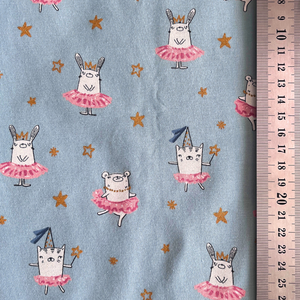 Poppy DANCING RABBIT balerina mintás designer jersey � Limitált anyagdarabok (OEKO-TEX) - kellékek & szerszámok - méteráru - anyagcsomag - Meska.hu