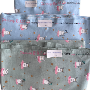 Poppy DANCING RABBIT balerina mintás designer jersey � Limitált anyagdarabok (OEKO-TEX) - kellékek & szerszámok - méteráru - anyagcsomag - Meska.hu