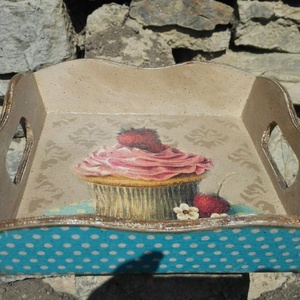 Fa tálca muffinos mintával - otthon & életmód - konyhafelszerelés, tálalás - tálalás - tálca - Meska.hu