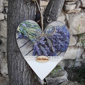 Levendulás szív alakú ajtódísz/lakásdekoráció, Otthon & Életmód, Dekoráció, Ajtó- és ablak dekoráció, Ajtódísz & Kopogtató, Decoupage, transzfer és szalvétatechnika, Festett tárgyak, MESKA