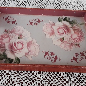 Vintage stílusú rózsás tálca fából - otthon & életmód - konyhafelszerelés, tálalás - tálalás - tálca - Meska.hu