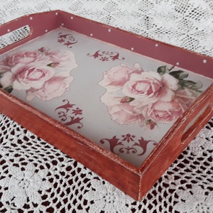 Vintage stílusú rózsás tálca fából - otthon & életmód - konyhafelszerelés, tálalás - tálalás - tálca - Meska.hu