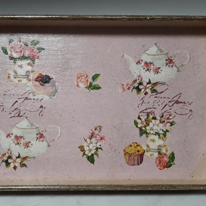 Vintage stílusú süti mintás tálca fából, Otthon & Életmód, Konyhafelszerelés, tálalás, Tálalás, Tálca, Decoupage, transzfer és szalvétatechnika, Festett tárgyak, MESKA