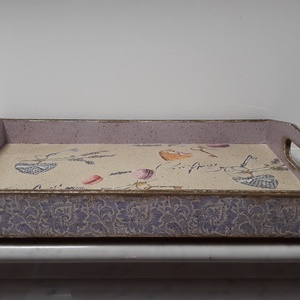 Vintage stílusú levendula-macaron mintás tálca fából - otthon & életmód - konyhafelszerelés, tálalás - tálalás - tálca - Meska.hu