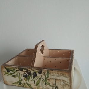 Vintage stílusú olívás tároló doboz osztott négyes - otthon & életmód - konyhafelszerelés, tálalás - konyhai tárolás - fűszertartó - Meska.hu