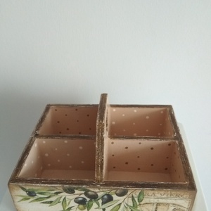 Vintage stílusú olívás tároló doboz osztott négyes - otthon & életmód - konyhafelszerelés, tálalás - konyhai tárolás - fűszertartó - Meska.hu