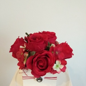 Virágbox / asztaldísz vintage piros selyem virágokkal  - otthon & életmód - dekoráció - virágdísz és tartó - virágbox, virágdoboz - Meska.hu