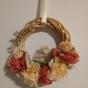 Kalitkás púder-mályva vintage virágos ajtódísz, Otthon & Életmód, Dekoráció, Ajtó- és ablak dekoráció, Ajtódísz & Kopogtató, Virágkötés, MESKA