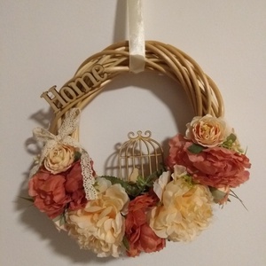 Kalitkás púder-mályva vintage virágos ajtódísz - otthon & életmód - dekoráció - ajtó- és ablak dekoráció - ajtódísz & kopogtató - Meska.hu