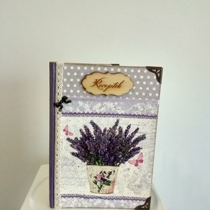 Receptfüzet csokros levendula mintával a vintage jegyében, Otthon & Életmód, Konyhafelszerelés, tálalás, Sütés, főzés, Receptfüzet, Decoupage, transzfer és szalvétatechnika, MESKA