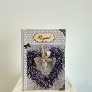Receptfüzet csokros levendula mintával a vintage jegyében, Otthon & Lakás, Konyhafelszerelés, tálalás, Sütés, főzés, Receptfüzet, Decoupage, transzfer és szalvétatechnika, Meska