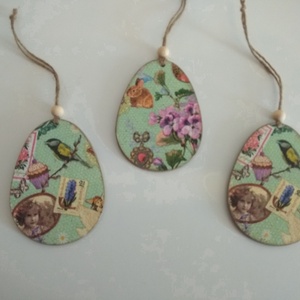 Felakasztható lapos húsvéti fa tojás / asztaldekoráció - otthon & életmód - dekoráció - fali és függő dekoráció - függődísz - Meska.hu