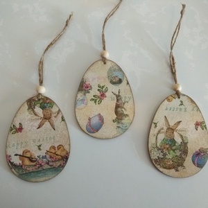 Felakasztható lapos húsvéti fa tojás / asztaldekoráció - otthon & életmód - dekoráció - fali és függő dekoráció - függődísz - Meska.hu