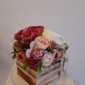 Virágbox / asztaldísz fa dobozban vintage bézs-mályva árnyalatokkal  - otthon & életmód - dekoráció - Meska.hu