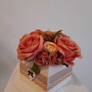 Virágbox / asztaldísz fa dobozban vintage narancs  árnyalatokkal - otthon & életmód - dekoráció - virágdísz és tartó - virágbox, virágdoboz - Meska.hu