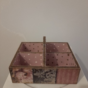 Fa asztali tároló/ teafiltertartó / ékszertartó mintás, Otthon & Életmód, Konyhafelszerelés, tálalás, Konyhai tárolás, Tea & Kávé tárolás, Decoupage, transzfer és szalvétatechnika, Festett tárgyak, MESKA